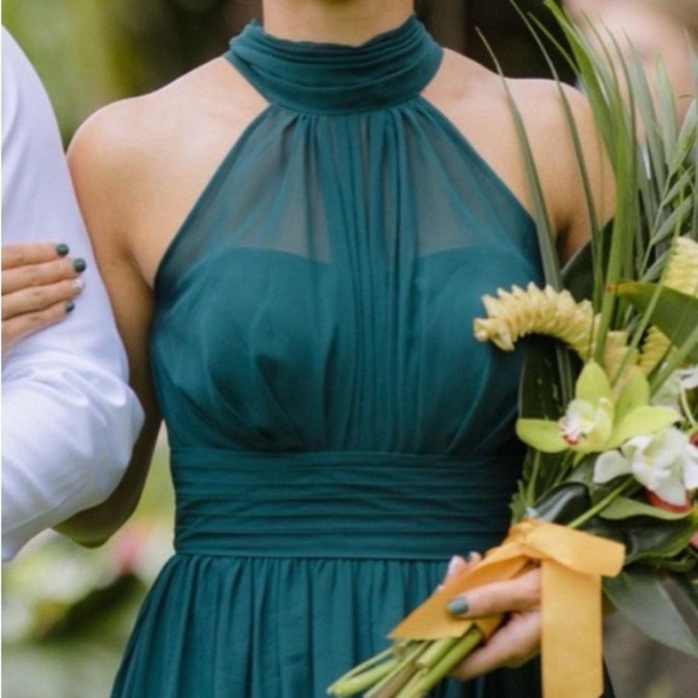 Azazie Deep Green Halter Neck Bridal Prom Gown Dress